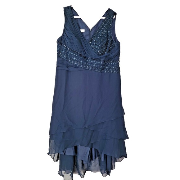 J J's Dresses & Skirts - J.J.'s cocktail/special occasion dress in navy chiffon hi lo design new 22W